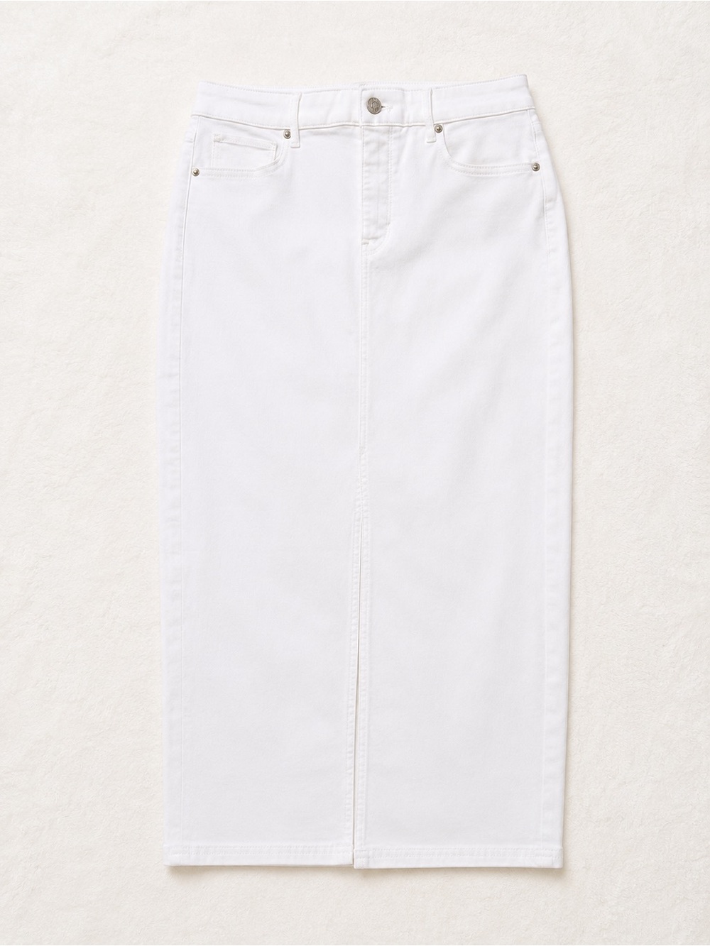 White House Black Market White Denim Midi Skirt Size 8 Stretch Pencil Jean Skirt